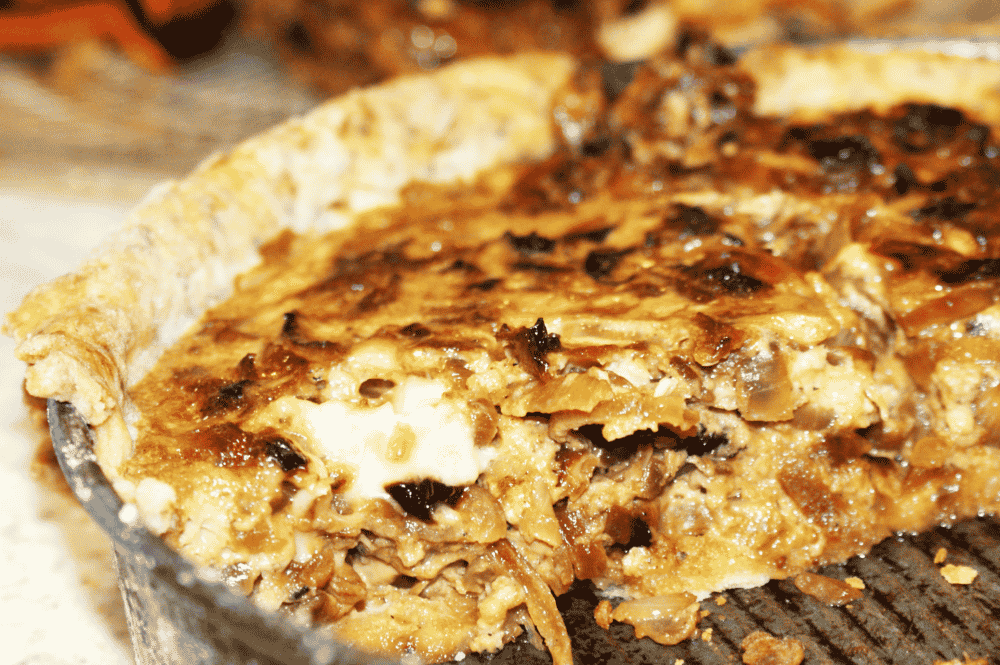cheese and onion tart in dish
