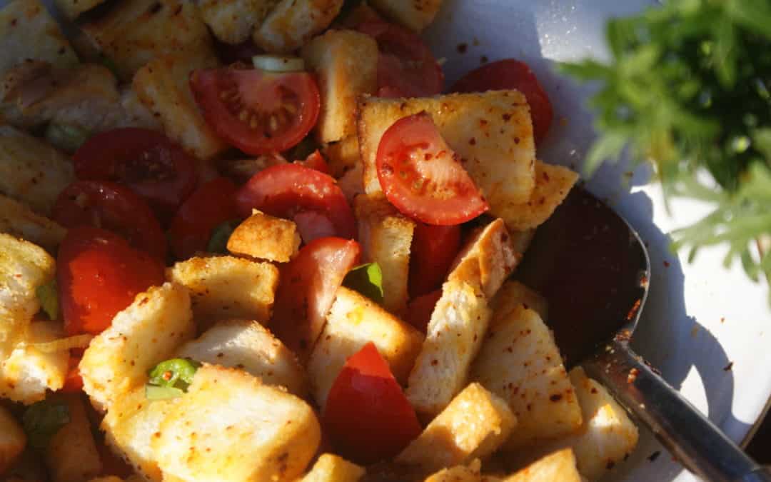 Panzanella with lovely sun ripened tomatoes.