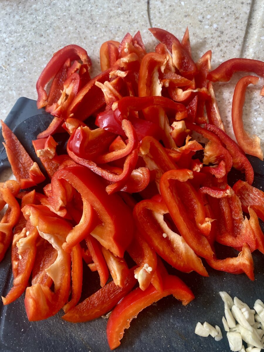 chopped red peppers.