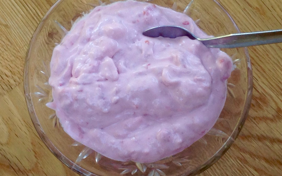 Lots of pink, bees and raspberry ice cream or mousse, 31p