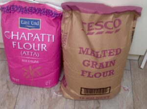 granary and chapatti flour in large sacks