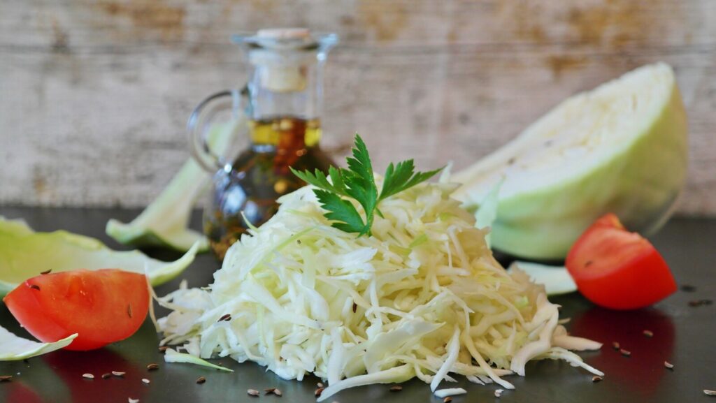 a pile of grated white cabbage
