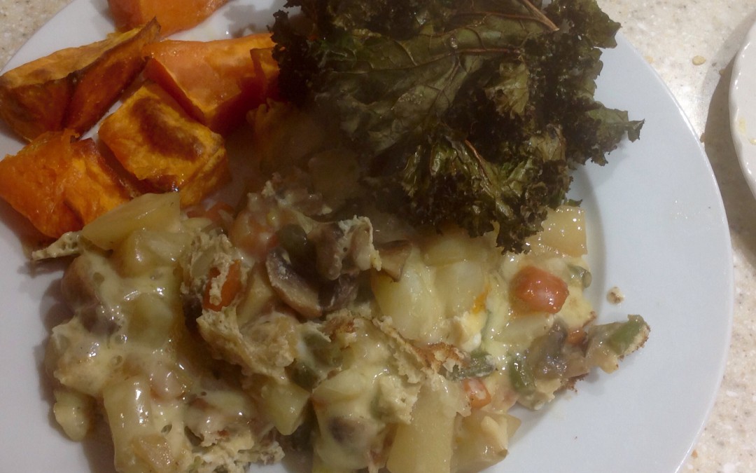 Spanish Omelette 46p, we had ours with sweet potato chips and kale crisps