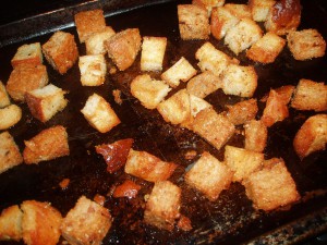 croutons on a baking tray