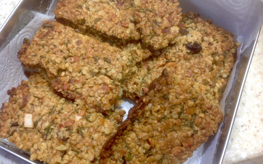 Savoury flapjacks, fragrant with rosemary, caramelised onions and sweet chilli, 15p