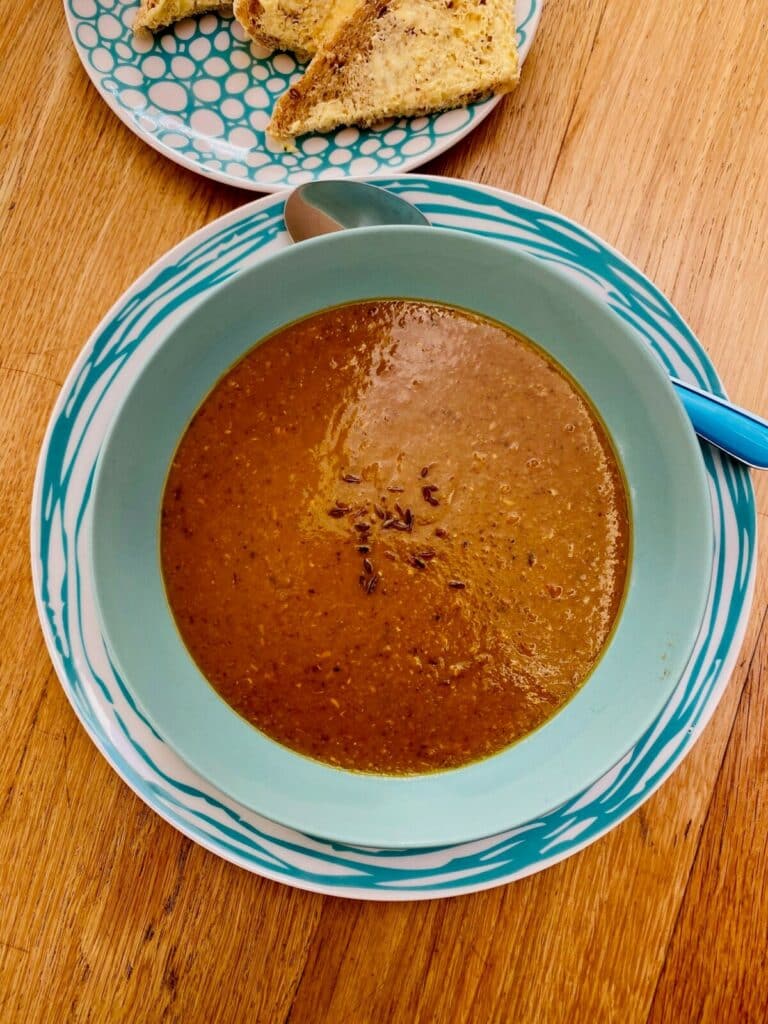 lentil soup made using leftovers