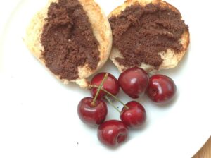 home made Nutella on muffins, with cherries
