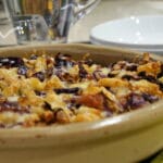 Cabbage, sultana and nut pasta bake