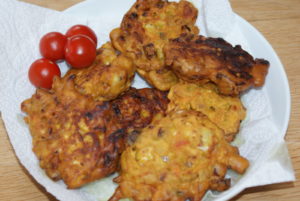 spicy vegetable fritters, a very cheap family meal