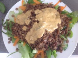 green lentil salad - finally, top with the dressing