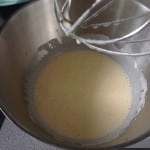 This is oil, sugar and 4 eggs whisked up. The usual fluffy mixture, with lots of volume.