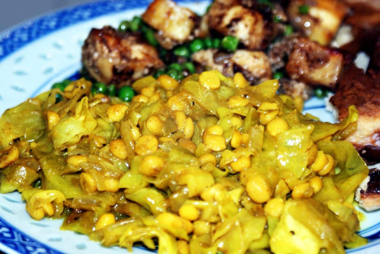 Northern Indian Punjabi cabbage with split peas for protein