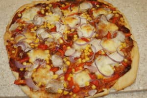 A whole BBQ pizza