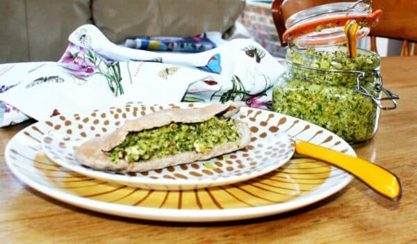 broccoli pesto in a pitta bread