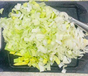 leek crumble - sliced leeks