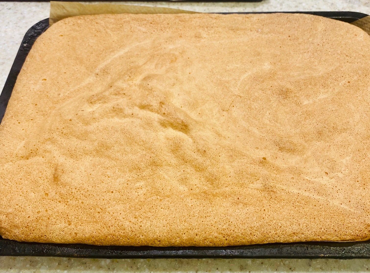 roulade recipe - baked sponge before sinking