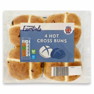 an unopened packet of hot cross buns