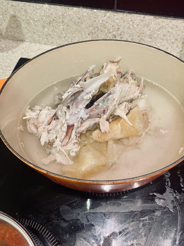 Chicken carcass in the stock pot