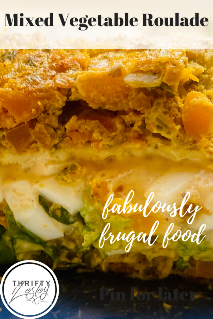 A Pinterest image of a mixed vegetable roulade
