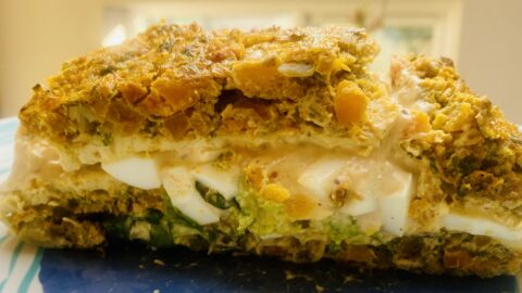 a slice of vegetable roulade
