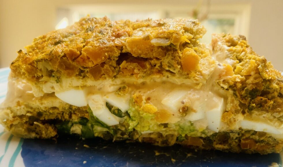 A vegetable roulade made with cauliflower and pumpkin
