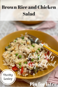 Pinterest image for brown rice and chicken salad