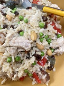 chicken and rice salad in close up.
