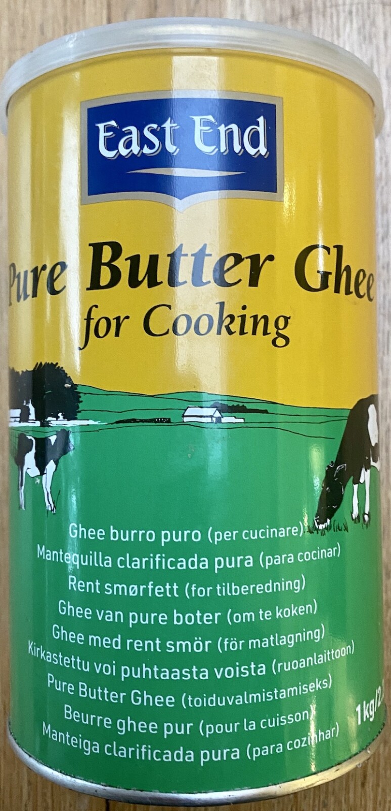 a tin of East End brand pure butter ghee.
