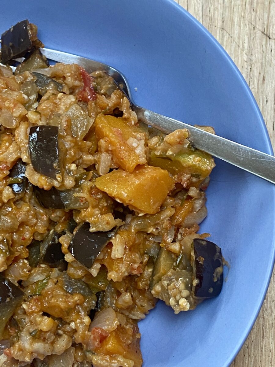 winter squash risotto in close up. 