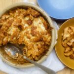Hidden veggie pasta sauce in an earthenware dish.