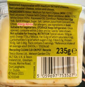 back of pot of purchase d cheese and onion filling.